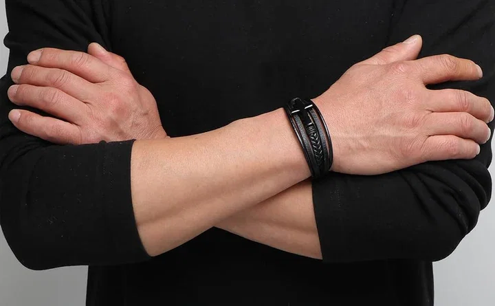 Bratara Faith cu cruce neagra din inox si piele naturala [6]