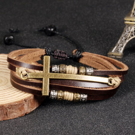 Bratara Faith tripla din piele naturala si inox [3]