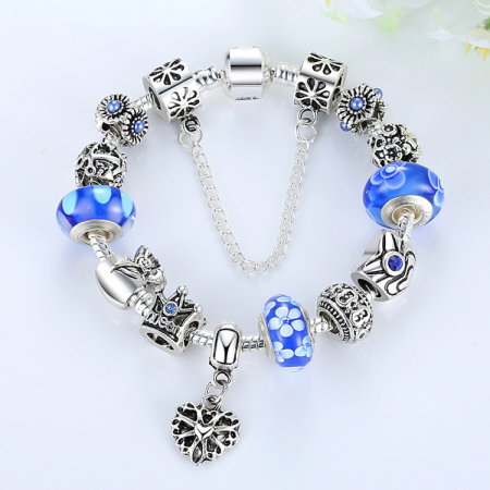 Bratara fantezie BeSpecial BSTF0001 placata cu argint, cu talismane cu flori si coroana de regina [3]