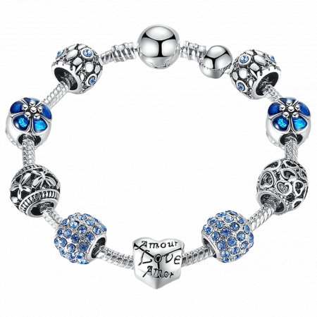 Bratara fantezie BeSpecial BSTF0002 placata cu argint, cu talismane albastre [0]