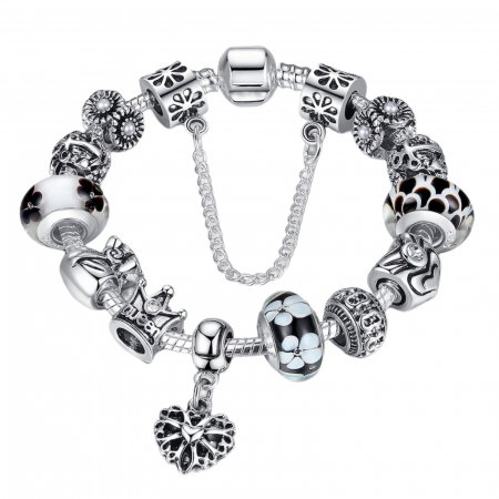 Bratara fantezie BeSpecial BSTF0003 placata cu argint, cu talismane cu motive regale si florale [0]