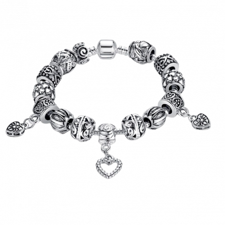 Bratara fantezie BeSpecial, BSTF0004, placata cu argint, cu talismane cu inimioare si flori [0]