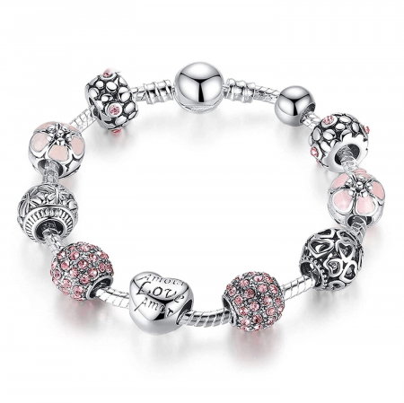 Bratara fantezie BeSpecial BSTF0008 placata cu argint, cu talismane roz [5]