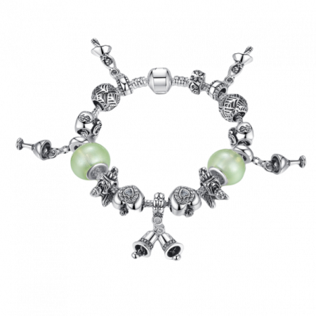 Bratara fantezie placata cu argint, cu diverse talismane