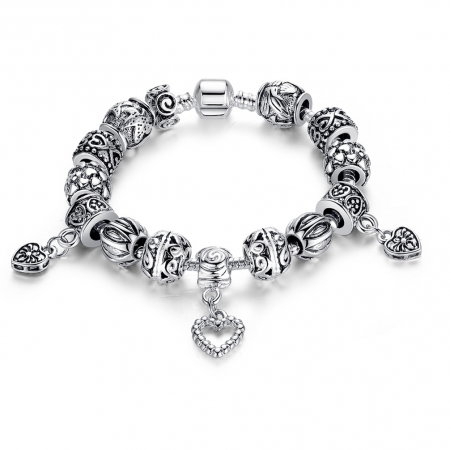 Bratara fantezie BeSpecial, BSTF0004, placata cu argint, cu talismane cu inimioare si flori [6]