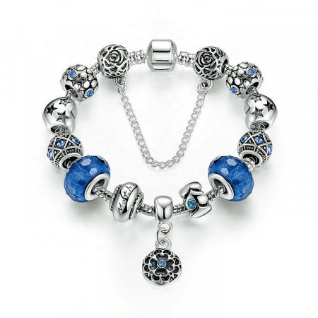 Bratara fantezie placata cu argint, cu talismane albastre [5]