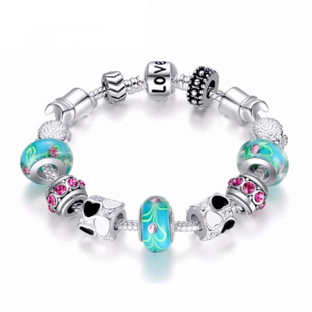 Bratara fantezie placata cu argint, cu talismane florale