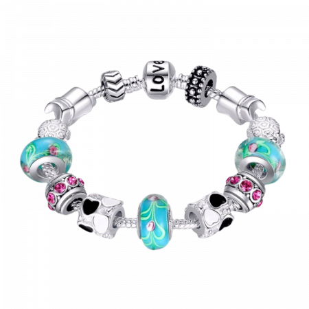 Bratara fantezie placata cu argint, cu talismane florale [1]