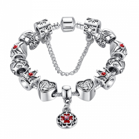 Bratara fantezie placata cu argint cu talismane inimioare si zirconii rosii BST0004 [0]