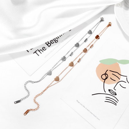 Bratara glezna dubla din inox cu inimioare [4]