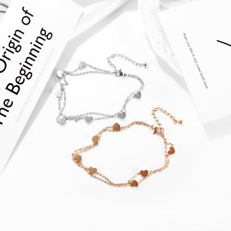 Bratara glezna dubla din inox cu inimioare [5]