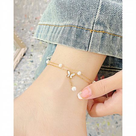 Bratara glezna dubla din inox cu perle si fluture [7]