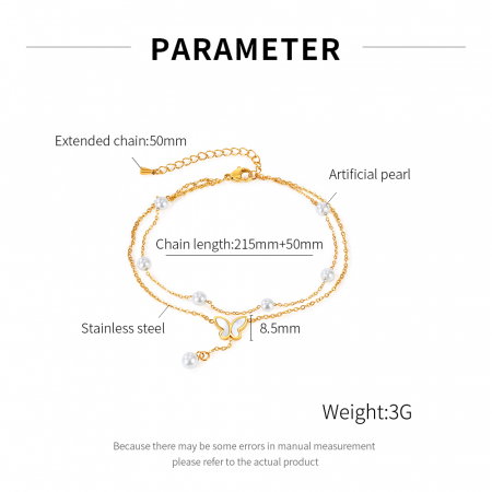 Bratara glezna dubla din inox cu perle si fluture [5]