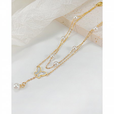 Bratara glezna dubla din inox cu perle si fluture [13]