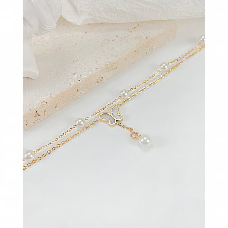 Bratara glezna dubla din inox cu perle si fluture [11]