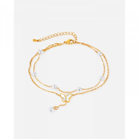 Bratara glezna dubla din inox cu perle si fluture [14]