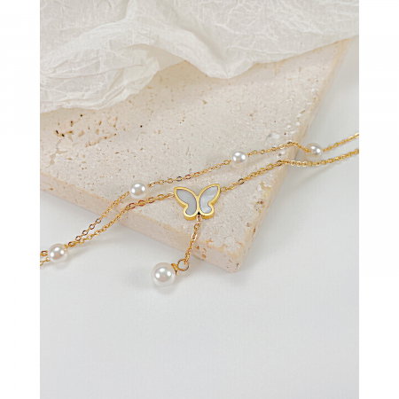 Bratara glezna dubla din inox cu perle si fluture [2]