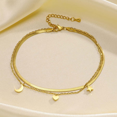 Bratara glezna inox auriu cu inima, soare si luna 23 + 5 cm [4]