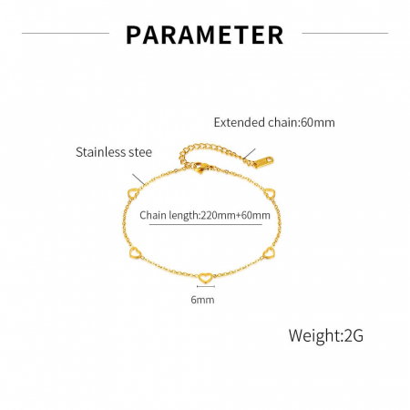 Bratara glezna inox auriu cu inimioare 28 cm [2]