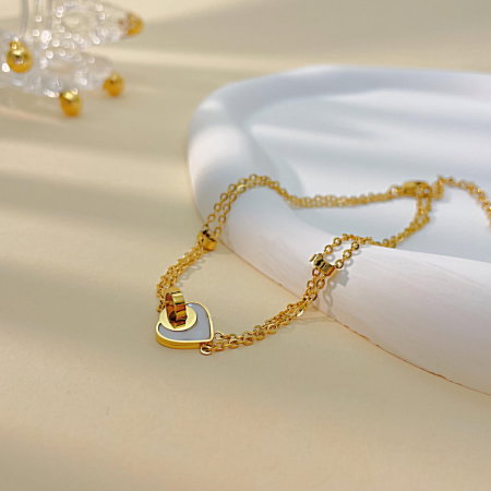 Bratara glezna inox auriu lant dublu cu abalone 21 + 5,5 cm [2]