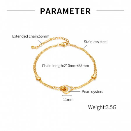 Bratara glezna inox auriu lant dublu cu abalone 21 + 5,5 cm [4]