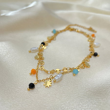 Bratara glezna inox auriu lant dublu cu margele si sori 21,5 + 6 cm [3]