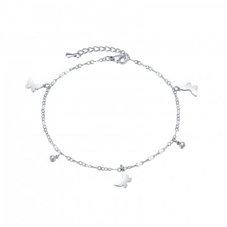 Bratara glezna inox cu fluturasi si zirconiu