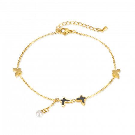 Bratara glezna inox cu fluturi si perla