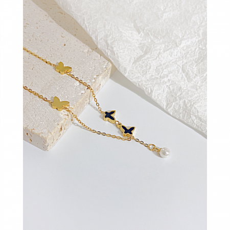 Bratara glezna inox cu fluturi si perla [6]