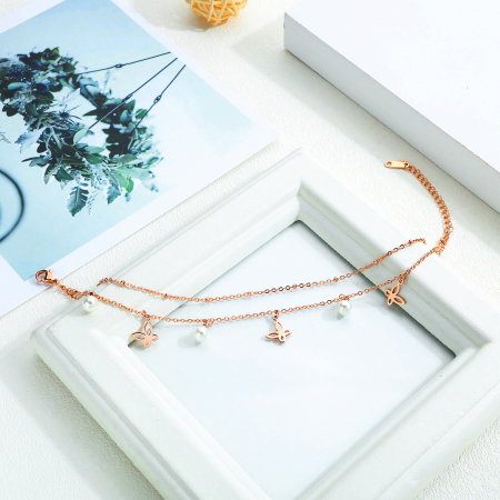 Bratara glezna inox cu fluturi si perlute [7]