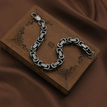Bratara gri din inox antichizat cu lant cubic de 8 mm [3]