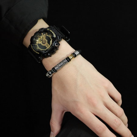 Bratara Hip Hop din inox si piele 20 cm [5]