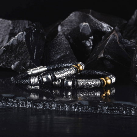 Bratara Hip Hop din inox si piele 20 cm [9]