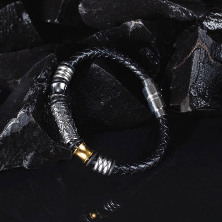 Bratara Hip Hop din inox si piele 20 cm [11]