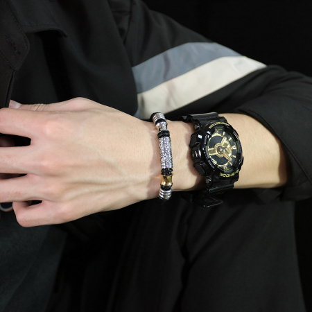 Bratara Hip Hop din inox si piele 20 cm [8]