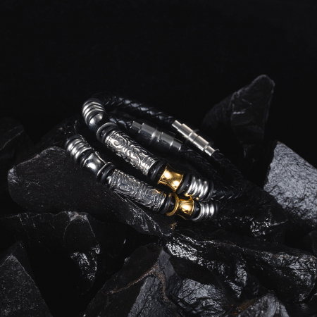 Bratara Hip Hop din inox si piele 20 cm [12]