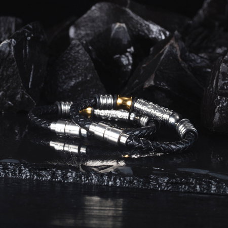 Bratara Hip Hop din inox si piele 20 cm [2]