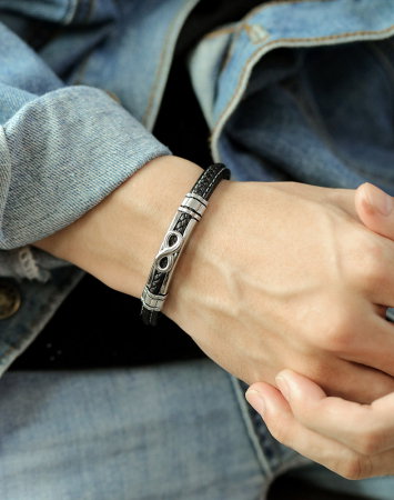 Bratara Infinity din inox si piele [8]