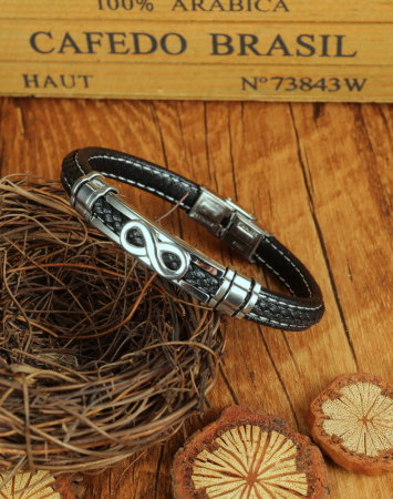 Bratara Infinity din inox si piele [6]