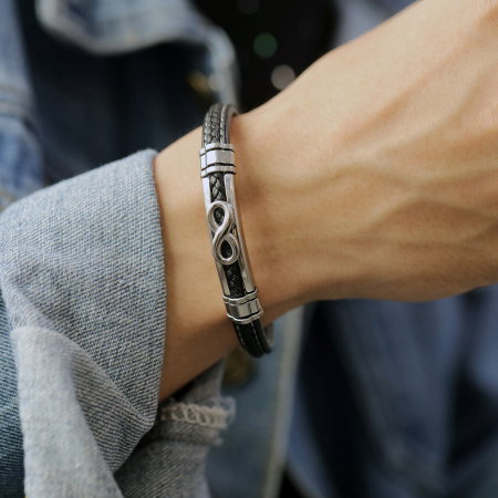 Bratara Infinity din inox si piele [1]