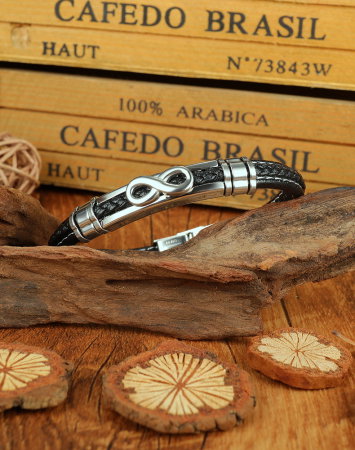 Bratara Infinity din inox si piele [13]