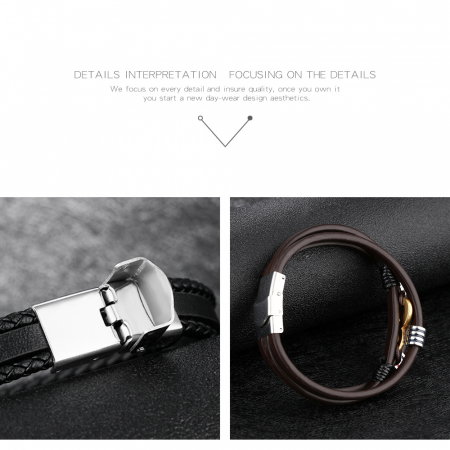 Bratara Infinity din inox si piele neagra cu drapelul Frantei [19]