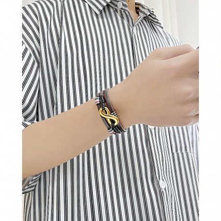 Bratara Infinity din inox si piele neagra cu drapelul Frantei [4]