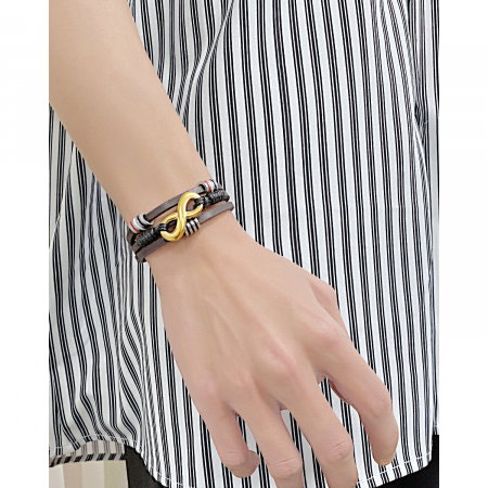 Bratara Infinity din inox si piele neagra cu drapelul Frantei [10]