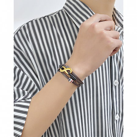 Bratara Infinity din inox si piele neagra cu drapelul Frantei [15]