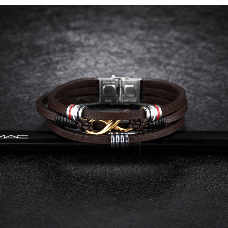 Bratara Infinity din inox si piele neagra cu drapelul Frantei [18]