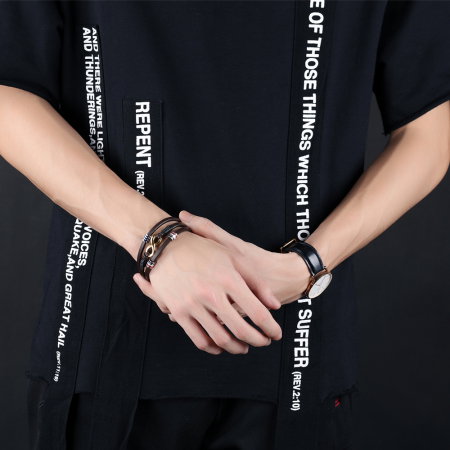 Bratara Infinity din inox si piele neagra cu drapelul Frantei [20]