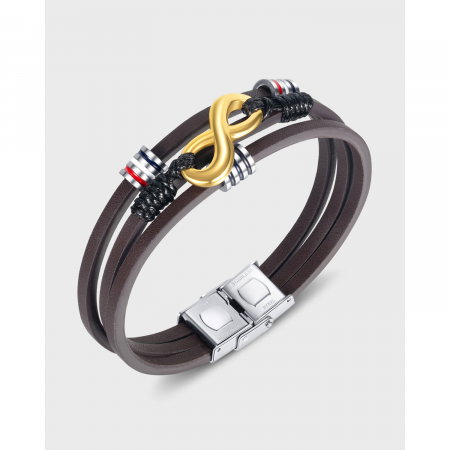 Bratara Infinity din inox si piele neagra cu drapelul Frantei [9]