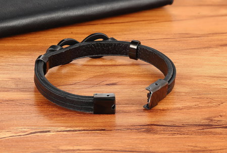 Bratara Infinity neagra din piele naturala si inox [2]