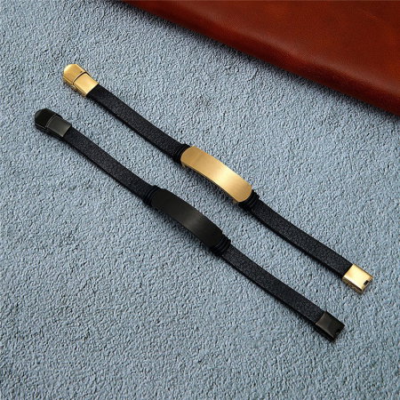 Bratara neagra din piele naturala cu placuta inox negru [1]